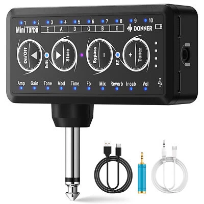 🎸Donner Mini Turbo Guitar Headphone Amp Tuner Multi-Effects Delay Reverb Chorus - Image 1 of 4