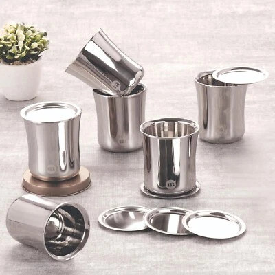 Mini verre double paroi en acier inoxydable avec couvercle pour service polyv... - Photo 1/4