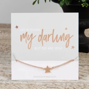 Pulsera Amistad-Enchapada en Oro Rosa 'La Vida Es Dura' Montada en Tarjeta Regalo - Imagen 1 de 1
