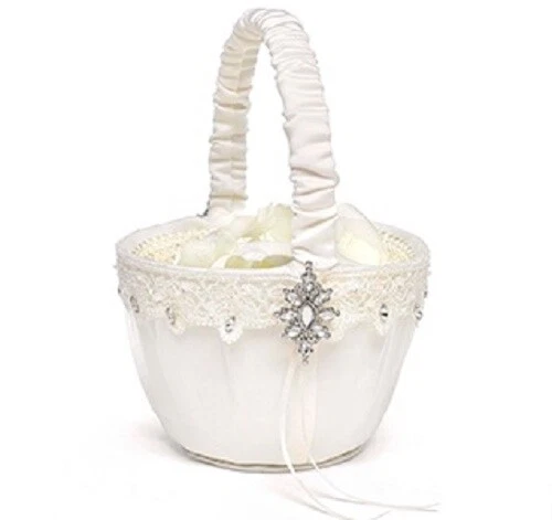 Conjunto de cesta de flores/anel travesseiro/caneta HBH elegância cintilante marfim! - Imagem 1 de 1