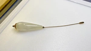 Vintage Hat Pin Gold Metal Mother of Pearl Effect Handle - Picture 1 of 10