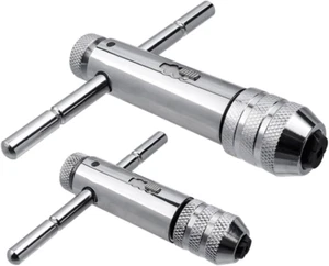 2Pcs Ratchet T Handle Tap Wrench, Adjustable T Bar Handle Holder Ratcheting Tap - Picture 1 of 12