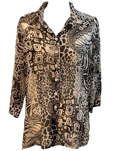 KIM ROGERS Black & White Spotted Paisley 3/4 Sleeve Button Front Blouse Size 10P - Picture 1 of 11