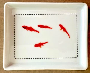 Small Square Red Koi Fish Porcelain Plate Dish Raised Edges by Räder Germany 4" - Picture 1 of 9