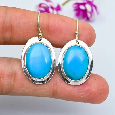 Sleeping Beauty Turquoise Designer Handmade 925 Sterling Silver Earring Jewelry - Image 1 of 4
