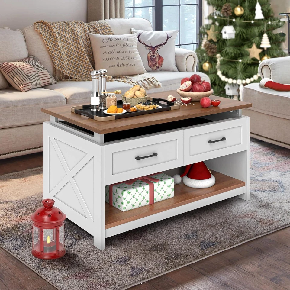 Removable Farmhouse Coffee Table 3-in-1 Board Game & Puzzle Table & 4 Drawers - Image 1 of 4