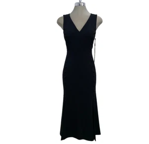 New! Calvin Klein Elegant Black V-Neck Button Crepe Fit & Flare Dress size 2 - Picture 1 of 8