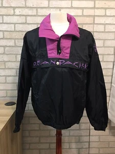 Vintage 80s Ocean Pacific 1/4 Zip Black Purple Spell Out Windbreaker Jacket L - Picture 1 of 9