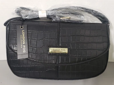London Fog Black Shoulder Bag Astor Croco Faux Crocodile Purse New w Tags NWT - Image 1 of 4