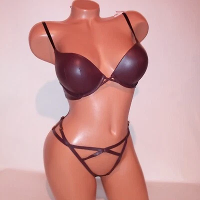 Victoria Secret Conjunto Sujetador 32C Bombshell Push Up Pequeño Panty Marrón Imitación Cuero Nuevo Foto 1 de 4