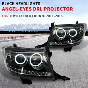 Black Headlight 11-15 Pair Angel Eyes Projector DRL LED For Toyota Hilux VIGO - Picture 1 of 9