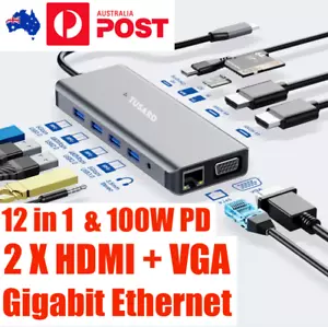 TUSARD USB C Hub to Dual HDMI VGA Triple Display Screen, RJ45, 12-in-1 Adapter - Picture 1 of 10
