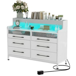 6-Drawers Dresser with LED Bedside Storage Cabinet Chests Wood Organizer Bedroom - Picture 1 of 11