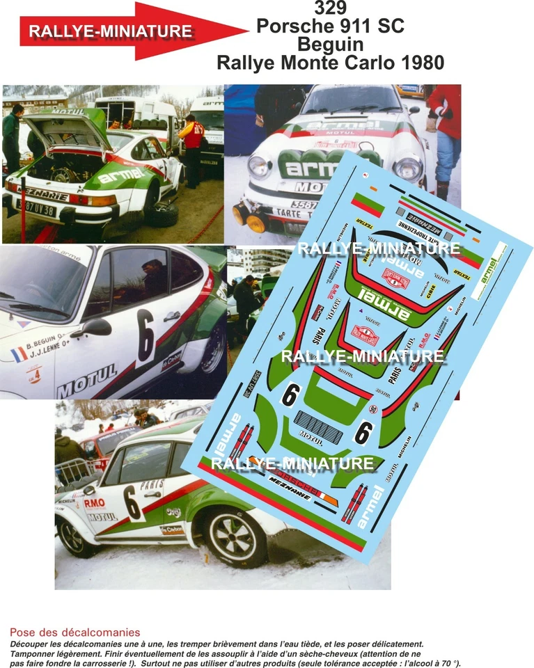 DECALS 1/24 REF 0329 PORSCHE 911 BEGUIN RALLYE MONTE CARLO 1980 WRC RALLY - Photo 1/1