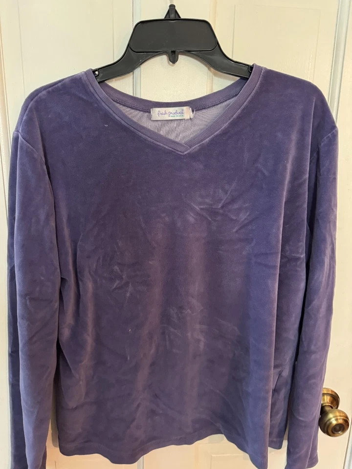 Fresh Produce Sweatshirt Sz M Purple Terry Lined Casual Comfort Made In USA - Image 1 of 3