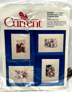 Vintage Current Critters Counted Cross Stitch Christmas Cards Set of 4 NEW - Picture 1 of 7