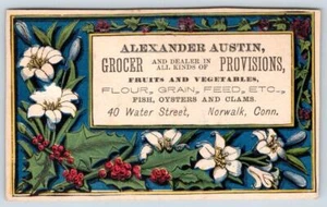 TARJETA COMERCIAL NORWALK CT ALEXANDER AUSTIN COMESTIBLES PECES OSTRAS ALMEJAS PROVISIONES - Imagen 1 de 2
