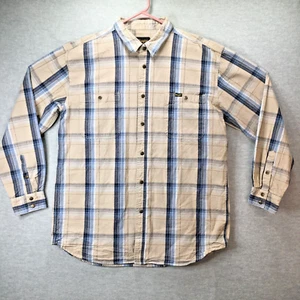 WRANGLER Authentic Western Button Up Snap Shirt Plaid XXL 2XL Cowboy Tan Blue - Picture 1 of 6