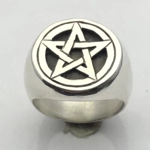 MJG STERLING SILVER PENTAGRAM STAR RING. SZ10. 24 GRAMS. BIKER. GUITAR PLAYER - Picture 1 of 7