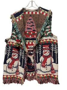 Vintage Christmas Snowman Fringe Vest - Picture 1 of 4