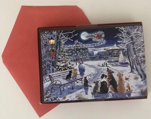 10 CHRISTMAS Leanin Tree Cards Box Set, SANTA SLEIGH REINDEER, DOGS & CATS WATCH - Picture 1 of 2