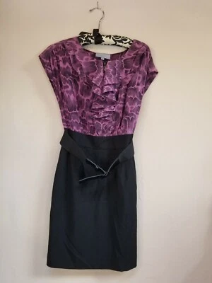 Classiques Entier Womens Ruffle Belted Sheath Dress Size 6 Pink Black Cap Sleeve - Image 1 of 4