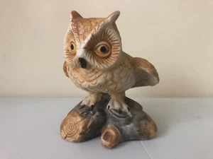 Vintage 1980 Ceramic Owl 5" Brown on log Super Cool! - Picture 1 of 6