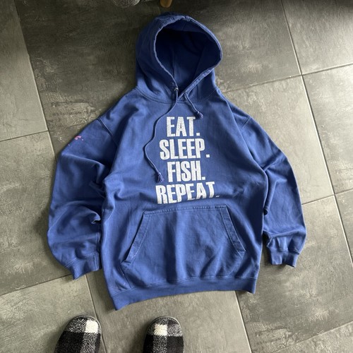 SUPREME Felpa con cappuccio vintage Eat Sleep Fish Repeat Y2K 00s USA grande logo usata streetwear scherzo