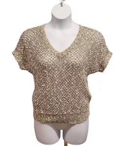 Ann Taylor Womens Large Petite Open Stitch V Neck Sweater Dolman Sleeve Beachy - Picture 1 of 7