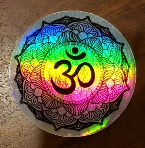 OM MANDALA Holographic Sticker Vinyl 2.5 in UV WEATHER RESISTANT Buddhist Hindu - Picture 1 of 1