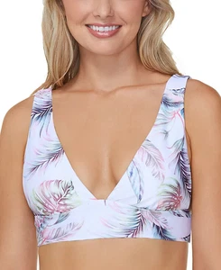Bikini Swim Top Reversible Island Print Gingham Check Juniors Size XL New - Picture 1 of 3