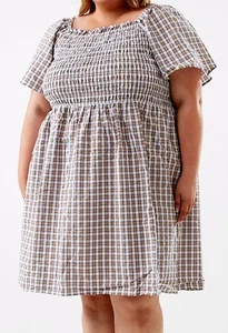 Size 26 Plus Size Anko Kmart Gingham Shirred Dress BNWT - Picture 1 of 3