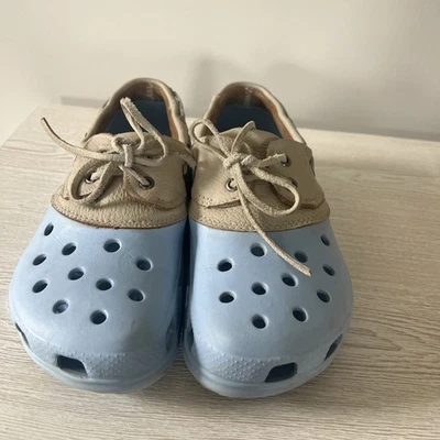 Crocs Islander Pit Crew Blue Clog, Leather Boat Shoe, Men 7, Women 9, Lace Up - Image 1 of 4