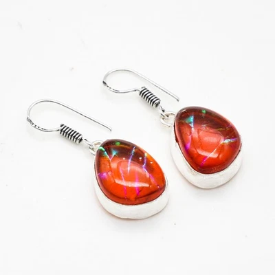 Triplet Opal Gemstone .925 Sterling Silver Handmade Jewelry Earring 1.4" Foto 1 de 4