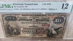1882 $10 National Bank Duquesne Pittsburgh Pennsylvania Brown Back - Picture 1 of 5