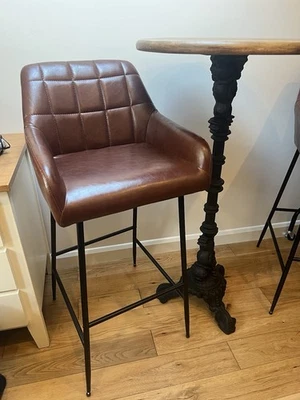 Set of 2 Vintage Style Brown Leather Stools. Table also available. - Image 1 of 4