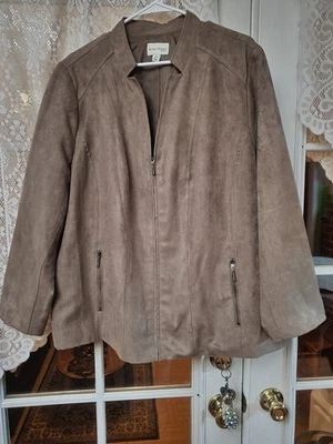 STUDIO WORKS WOMAN Tan Faux Suede Full Zip Jacket Blazer  Size 20W - Image 1 of 3