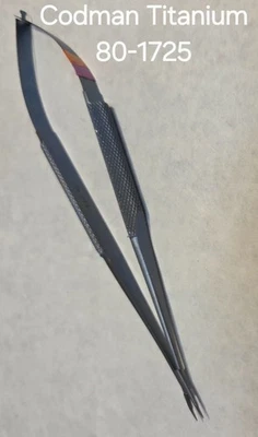 Soporte de aguja de titanio Codman 80-1725, rotón, punta fina curva, 7" (A2D) Foto 1 de 4
