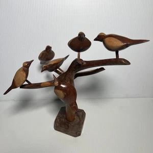 1960's MCM Carved Wood 6 Birds on Tree Branch Sculpture  - Picture 1 of 9