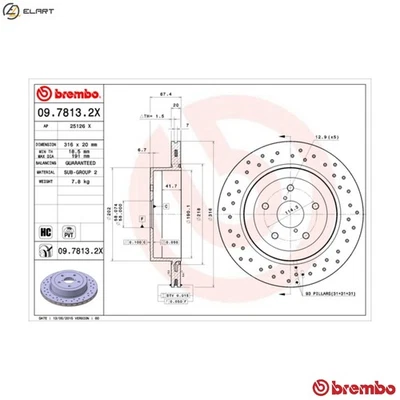 2x BRAKE DISC 09.7813.2X FOR SUBARU EJ257 2.5L EJ207 2.0L 4cyl IMPREZA - Image 1 of 4
