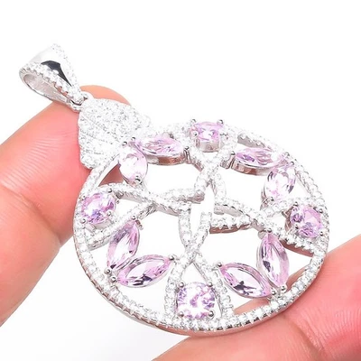 Colgante Joyería Plata 925 Cuarzo Rosa y Topacio Blanco Madagascar 2.17" Foto 1 de 4