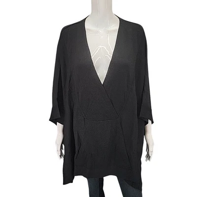 Marla Wynne 超大套衫 V 领斗篷毛衣 X 大号 1X Plus 黑色 — 第 1/4 张图片