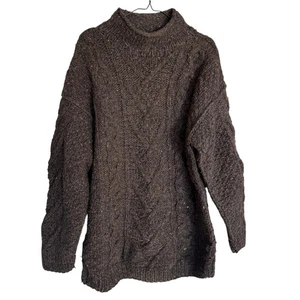 Worldbeat Crafts Brown Wool Hand Knit Cable Knit Sweater Pullover Ecuador - Picture 1 of 3