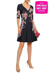 RRP €1220 ROBERTO CAVALLI Jacquard Knit Dress IT46 US10 UK14 XL Floral V-Neck - Imagen 1 de 6