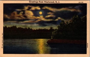Vintage Curt Teich Leinen Postkarte Mondschein See Westwood NJ S-1133 - Bild 1 von 2