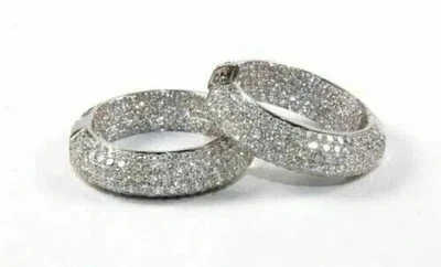Lab-Created Diamond 4.50 CT Round Pave Huggie Hoop Earrings 14k White Gold Over - Image 1 of 3