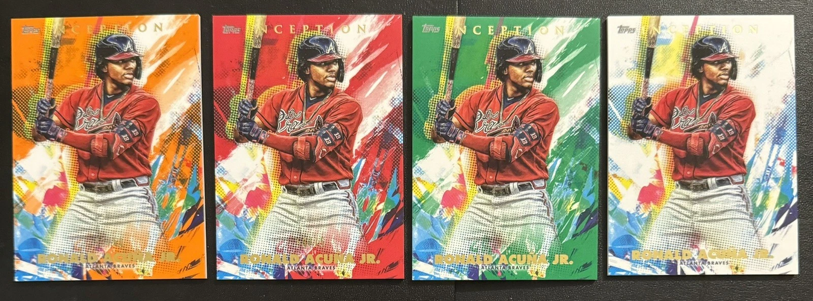 2020 RONALD ACUNA JR TOPPS INCEPTION 4 CARD LOT, #/50, #/75, GREEN ,BASE, BRAVES