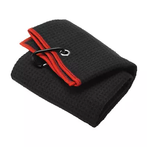 20"x16" Tri-fold Golf Towel Microfiber Waffle Pattern Towels w Clip Black - Picture 1 of 6