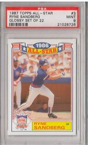 1987 Topps Glossy All-Star #3 RYNE SANDBERG - PSA 9 Mint - HOF Chicago Cubs - Picture 1 of 2