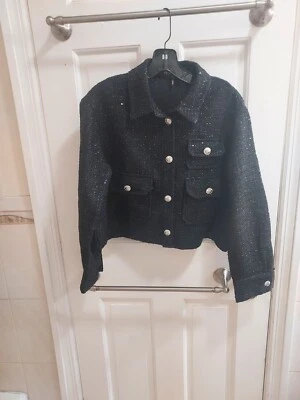 Chaqueta de tweed brillante lentejuelas negra Maje talla 3 grande Foto 1 de 4